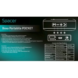 Boxa portabila Spacer Pocket, Bluetooth 4.2, Putere 3W, Rosu